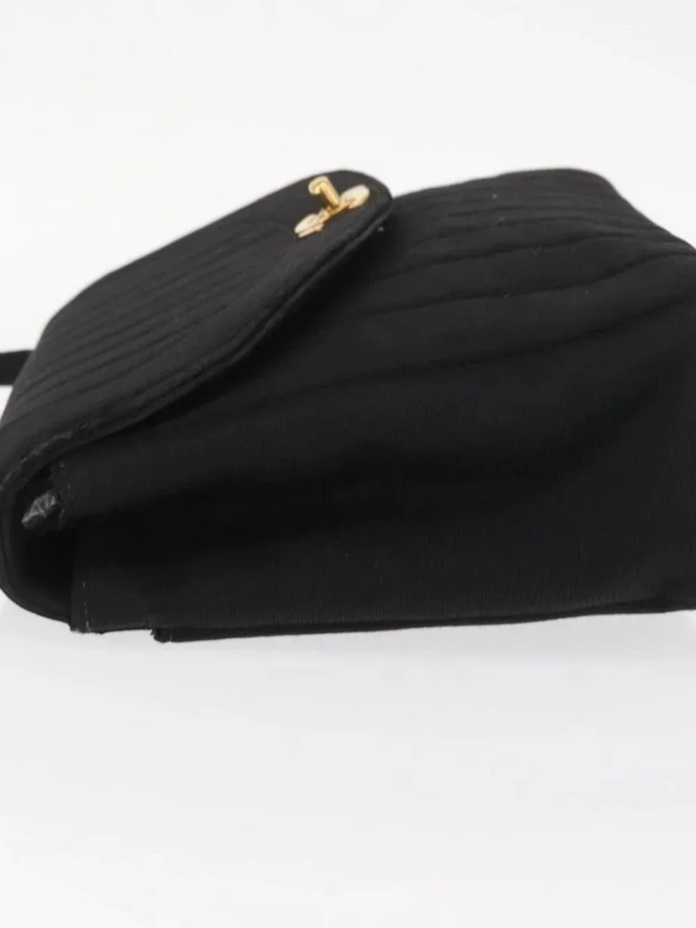 CHANEL Mademoiselle Shoulder Bag Cotton Black Gold CC Auth bs31506
